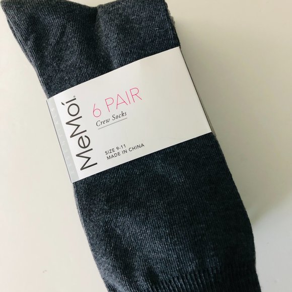 MEMOI ESSENTIALS  6 Pair Crew Socks NWT Size 9-11 - Picture 1 of 5